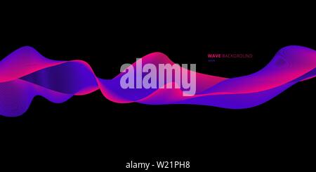 Abstract bright colorful blue and pink wave on black background with space for text. Vector illustration Stock Vector