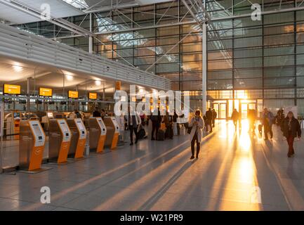 Terminal 2, counter with check-in and baggage claim, Munich Airport, Munich, Bavaria, Germany Stock Photo