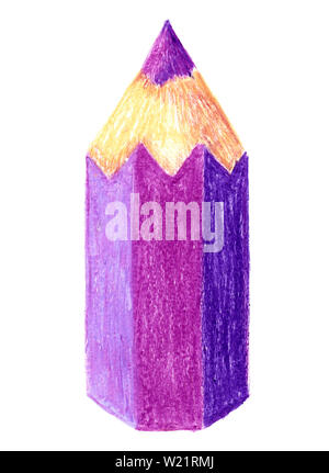 Hand-drawn purple pencil illustration in a textured crayon or oil pastel style. Simple artistic sketch of a thick lead pencil isolated on white Stock Photo