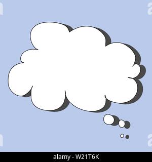 Empty thought bubble with drop shadow on light blue background. Blank comic cloud for custom text or message in retro gaming style Stock Vector
