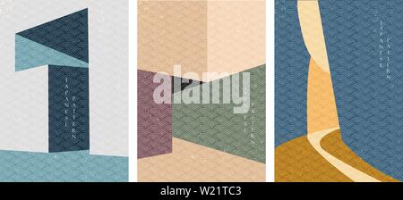 Geometric background with Japanese wave pattern vector. Architecture background. Stock Vector
