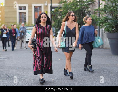 MILAN - SEPTEMBER 21:Fashion bloggers street style outfits after AQUILANO RIMONDI fashion show, during Milan Fashion Week spring/summer 2018 Stock Photo