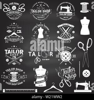 Tailor shop and sewing badge with scissors, fabric: Royalty Free #80075150