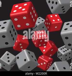 Red Gray Dice Seamless Pattern, 3D Illustration Stock Vector