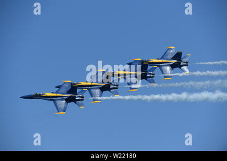 FORT LAUDERDALE, FL - MAY 04: U.S. Navy Blue Angels Team  performs in the Ford Lauderdale Air Show on May 4, 2019 in Fort Lauderdale, Florida   People:  U.S. Navy Blue Angels Team  Transmission Ref:  FLXX Stock Photo