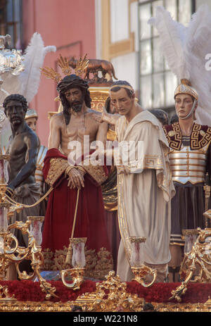 Step of mystery of the Brotherhood of St. Benedict, Holy Week in Seville Stock Photo