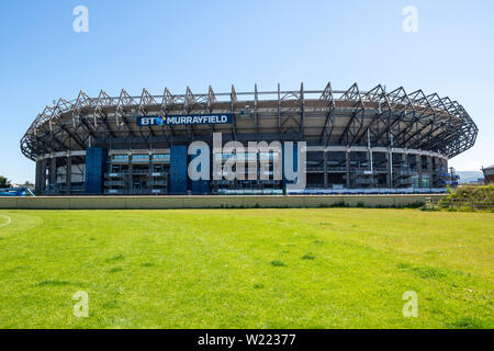 View towards North Stand at Murrayfield Stadium, home to Scottish Rugby, in Murrayfield area of Edinburgh, Scotland, UK Stock Photo