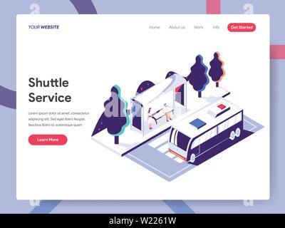 Landing page template of Shuttle Service Illustration Concept. Isometric flat design concept of web page design for website and mobile website Stock Vector