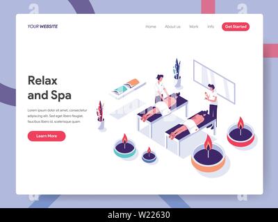 Landing page template of Relax and Spa Illustration Concept. Isometric flat design concept of web page design for website and mobile website Stock Vector