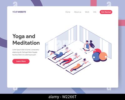Landing page template of Yoga and Meditation Illustration Concept. Isometric flat design concept of web page design for website and mobile website Stock Vector