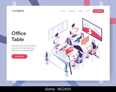 Landing page template of Office Table Illustration Concept. Isometric flat design concept of web page design for website and mobile website Stock Vector