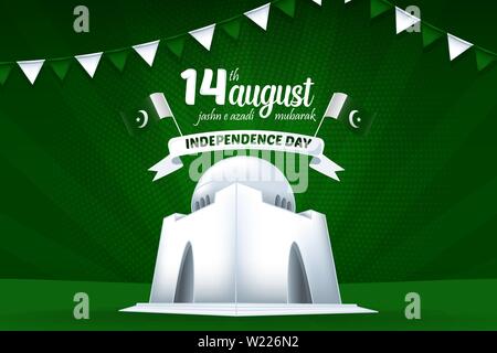 14 August Jashn e Azadi Mubarak Pakistan Independence Day Vector Background Illustration Stock Vector