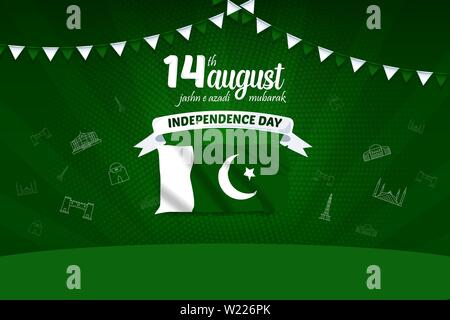 14 August Jashn e Azadi Mubarak Pakistan Independence Day Vector Background Illustration Stock Vector