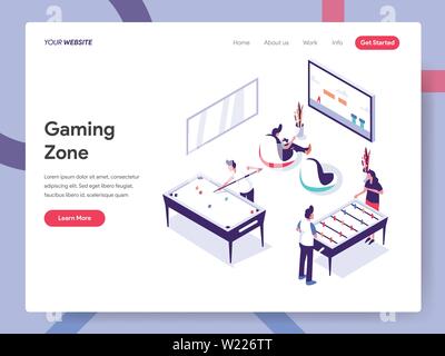 Landing page template of Gaming Zone Illustration Concept. Isometric flat design concept of web page design for website and mobile website Stock Vector
