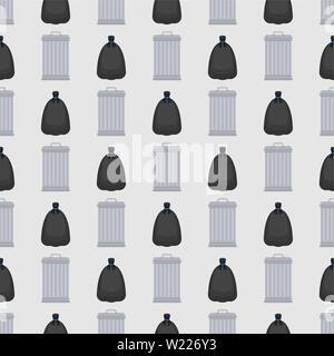 Trashcan and garbage bag pattern seamless. Trash can and black sack background. Rubbish ormanent. Vector texture Stock Vector