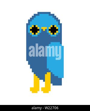 Owl pixel art. eagle-owl 8 bit. Pixelate bird Stock Vector