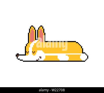 Corgi sleeping pixel art. asleep small dog cartoon 8 bit. cute pet vector illustration Stock Vector