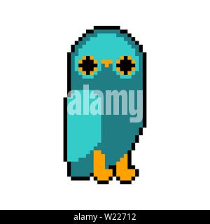 Owl pixel art. eagle-owl 8 bit. Pixelate bird Stock Vector