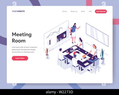 Landing page template of Meeting Room Illustration Concept. Isometric flat design concept of web page design for website and mobile website Stock Vector