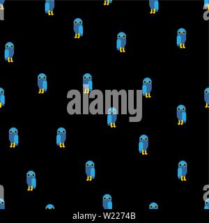 Owl pixel art pattern seamless. eagle-owl 8 bit background . Pixelate bird ornament Stock Vector