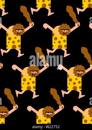 Caveman pattern seamless. Prehistoric man background . Ancient man ornament. Vector texture Stock Vector
