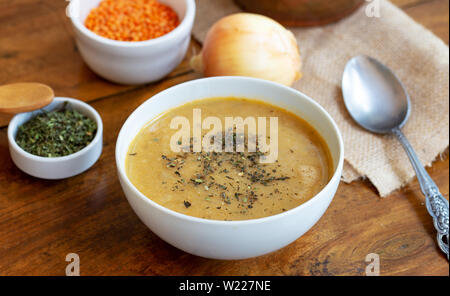 Lentil bulgur soup, Turkish Cuisine, Vegetarian Meal Stock Photo