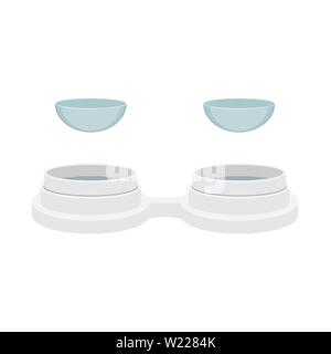 Hydrogel contact lenses for vision correction. A liquid lens in a container for storage. The lens case. Flat vector illustration. Stock Vector