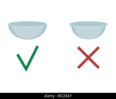 Hydrogel contact lenses for vision correction. Correct and incorrect putting on. Flat vector illustration. Stock Vector