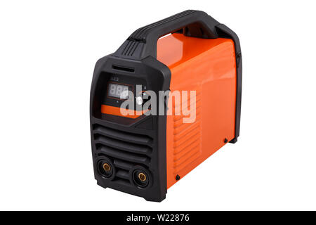 The invertor welding machine for MMA type welding. Orange color isolated on white background Stock Photo