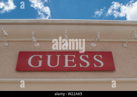 Orlando, Florida. June 6, 2019 . Top view of Guess sign at Premium Outlets in International Drive area 15 Stock Photo