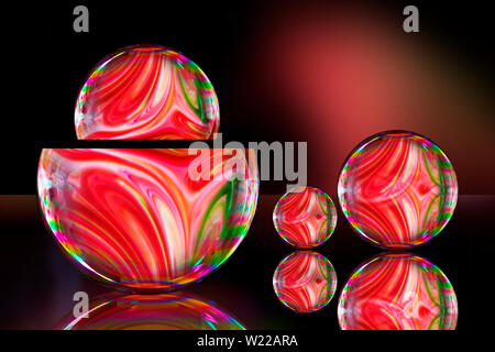 Soap bubble with Colorful liquid paints mixed together creating pattern.rainbow colors on black background. vector soap bubble illustration.Vector ill Stock Photo