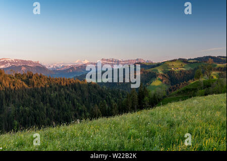sunset view over Schrattenfluh Stock Photo