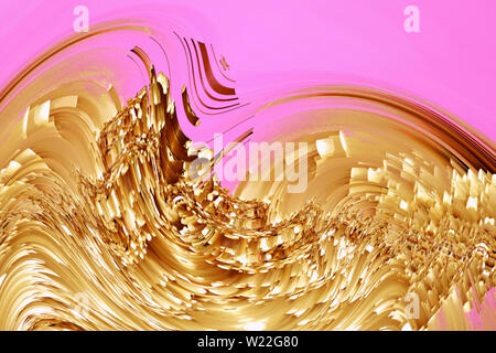 Abstract gold background. Fractal art. Rich creative pattern. Liquid golden color. Bright and shine luxury design. Stock Photo