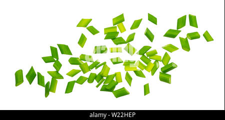 Chopped chives, fresh green onions isolated on white background, macro, closeup Stock Photo