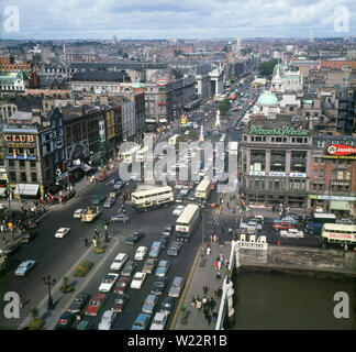 1960s, historical, an overhead view looking south, a view over O'Connell street, Dublin city, Ireland, one of the capital's main thoroughfare's. Stock Photo