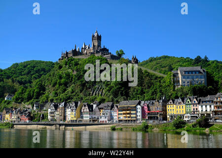 Germany, Rhineland-Palatinate, Cochem, May 27, 2017: The Imperial Castle in Cochem on the Middle Mosel in May Stock Photo
