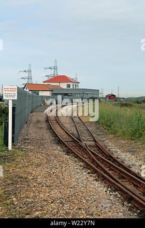 View of Dungeness station on Romney Hythe and Dungeness light railway and  railway track from Dungeness Road, Dungeness, Kent, United Kingdom Stock  Photo - Alamy