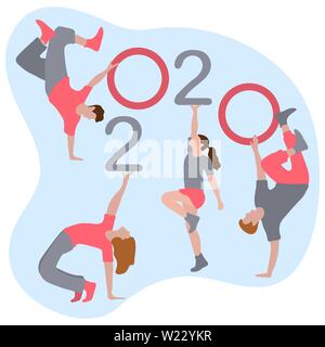 Happy New Year poster with dancing people on party Stock Vector Image ...