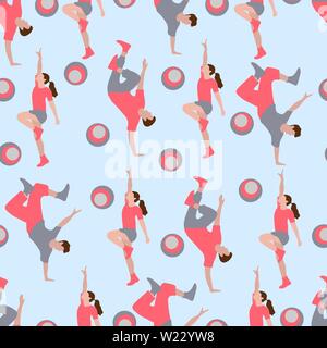 Vector seamless pattern with dancing people. Dance party, competition. Street modern dance. Design for textile, banner, poster or print. Stock Vector