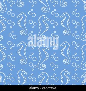 Vector seamless pattern with sea horses, starfish and bubbles. Marine ...