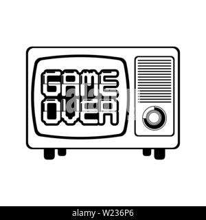 Retro videogame game over on tv screen in black and white Stock Vector