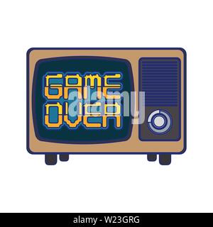 Retro videogame game over on tv screen blue lines Stock Vector