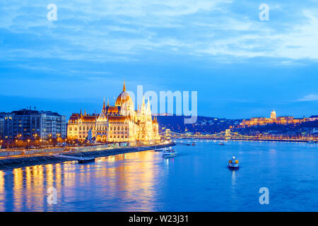 Budapest Danube River Hungarian Parliament Chain Bridge Hungary Stock Photo