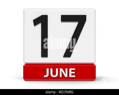 Red and white calendar icon from cubes - The Seventeenth of June - on a white table- World Day to Combat Desertification and Drought and Proclamation Stock Photo
