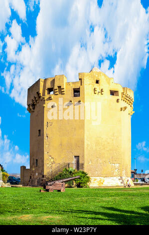 Aragonese tower in Porto Torres harbour in a sunny day - Sardinia Stock Photo