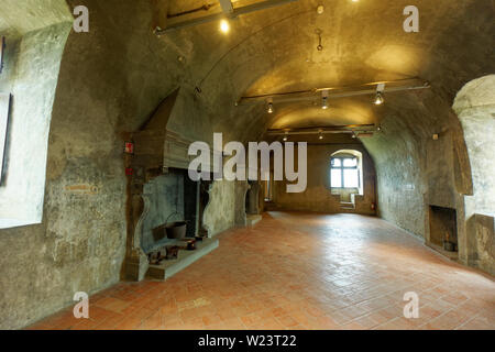 Empty hall with fireplaces in Castello di Serralunga d'Alba Stock Photo