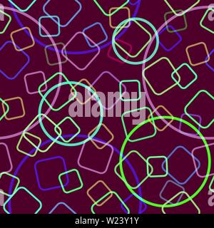 Seamless pattern. The contours of the overlapping colored squares on a dark background. Modern random colors. Ideal for textiles, packaging, paper pri Stock Vector