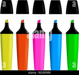 five colors highlighters realistic illustration vector Stock Vector