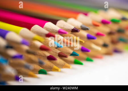 A set of colored pencils for drawing macro photography. Stock Photo