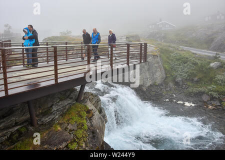 Bridge and platform on the Trollstigen mountain road, part of the Norwegian Scenic Route Geiranger - Trollstigen in Norway. Stock Photo